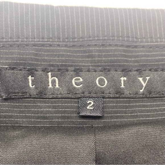 Theory Women’s Blazer 2 Black Pinstripe Tailored Stretch Notch Lapel Lined - Picture 3 of 13